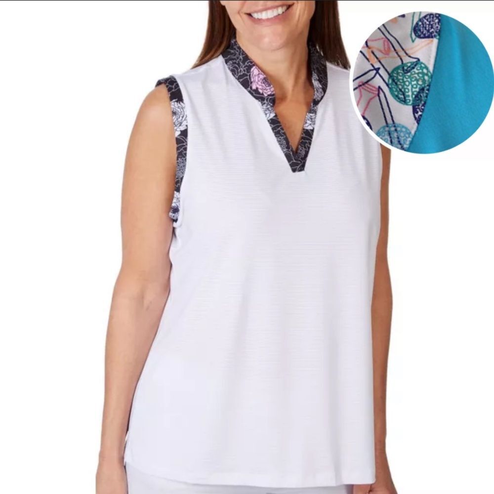 Emerald 18 Women's Golf Top Sleeveless Split V-Neck UPF 50+ Aqua Blue - Picture 2 of 11
